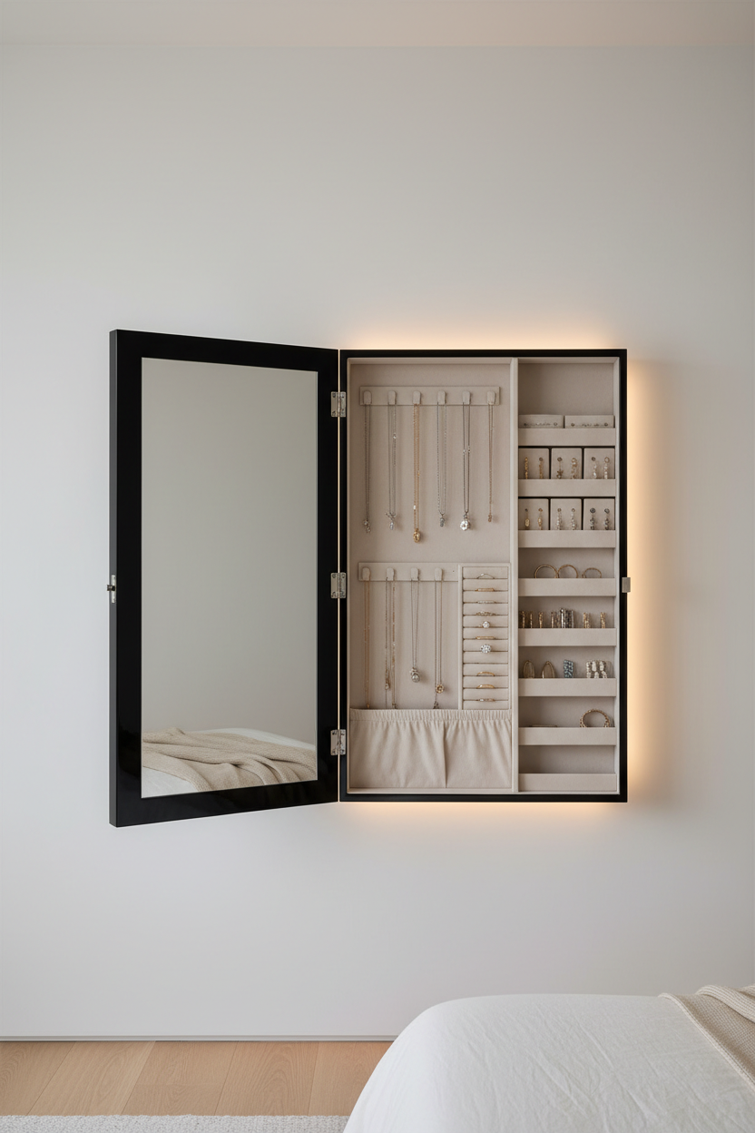 Évolution de votre collection : Optez pour une Armoire à Bijoux Murale Noire avec Miroir