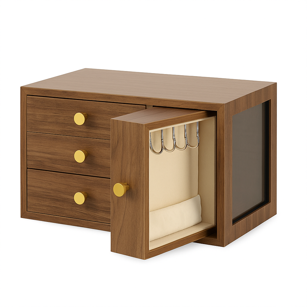 Boîte à Bijoux Bois Naturel et Design avec Vitre - vue principale
