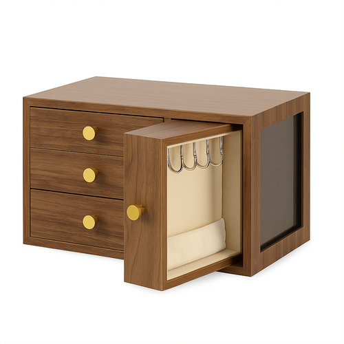 Boîte à Bijoux Bois Naturel et Design avec Vitre - vue principale