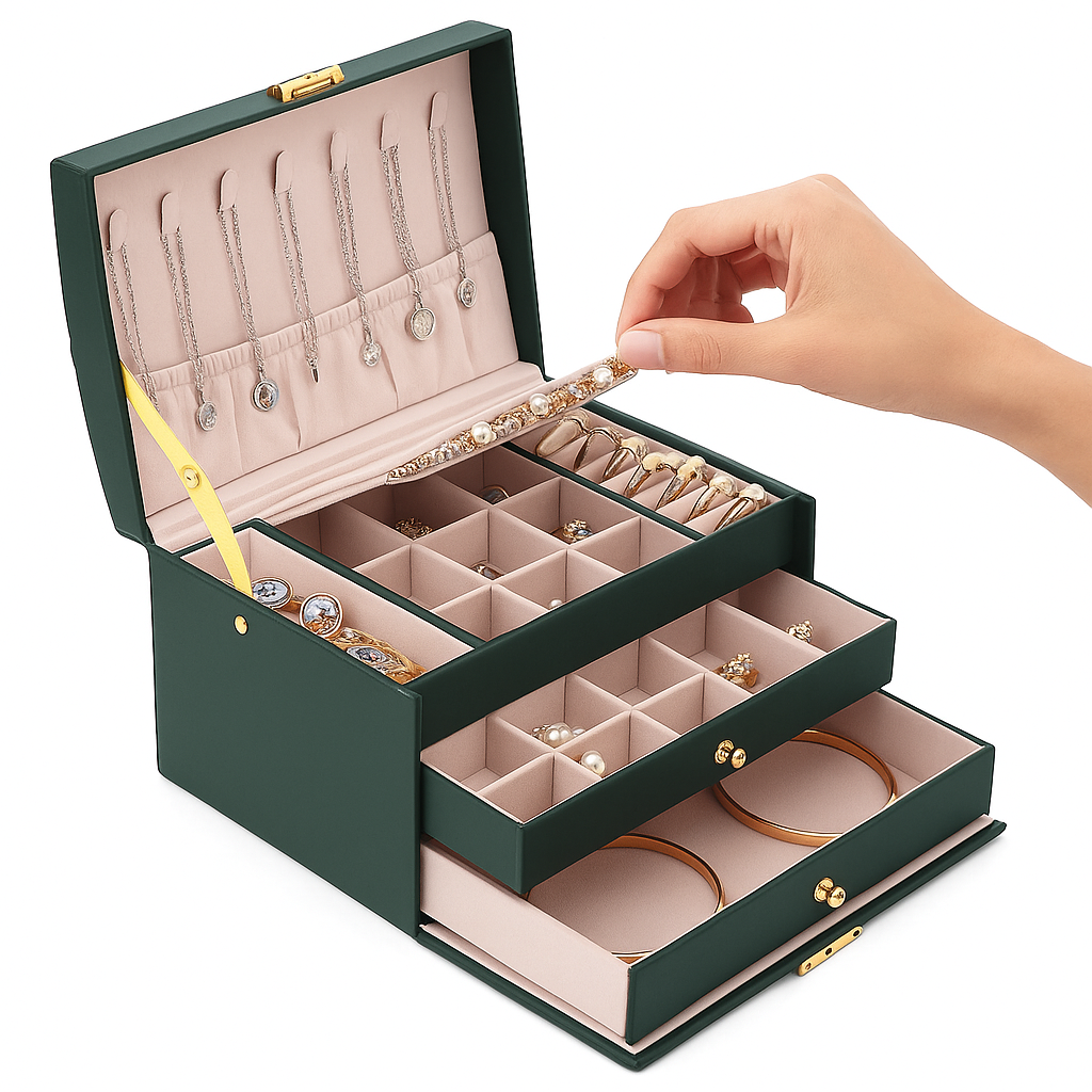 Boîte À Bijoux Verte à Tiroirs