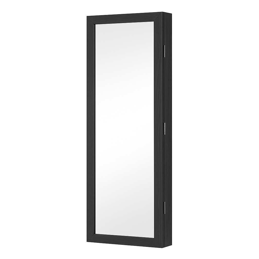 Armoire à Bijoux Murale Noire Avec Miroir - vue principale fermée