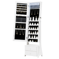 Grande Armoire à Bijoux Blanche avec Miroir, LED et Double Tiroir - vue principale fermée