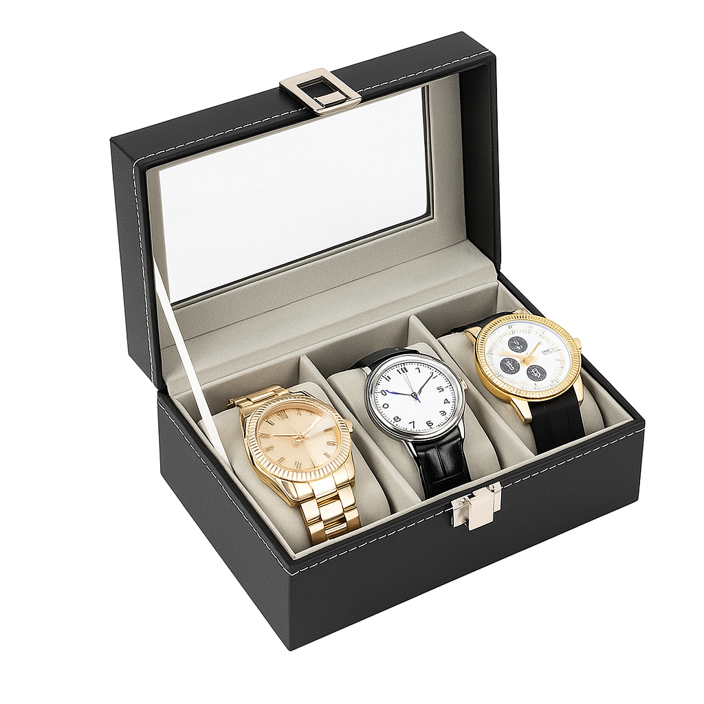 Boîte à Montres 3 Compartiments En Cuir - vue principale