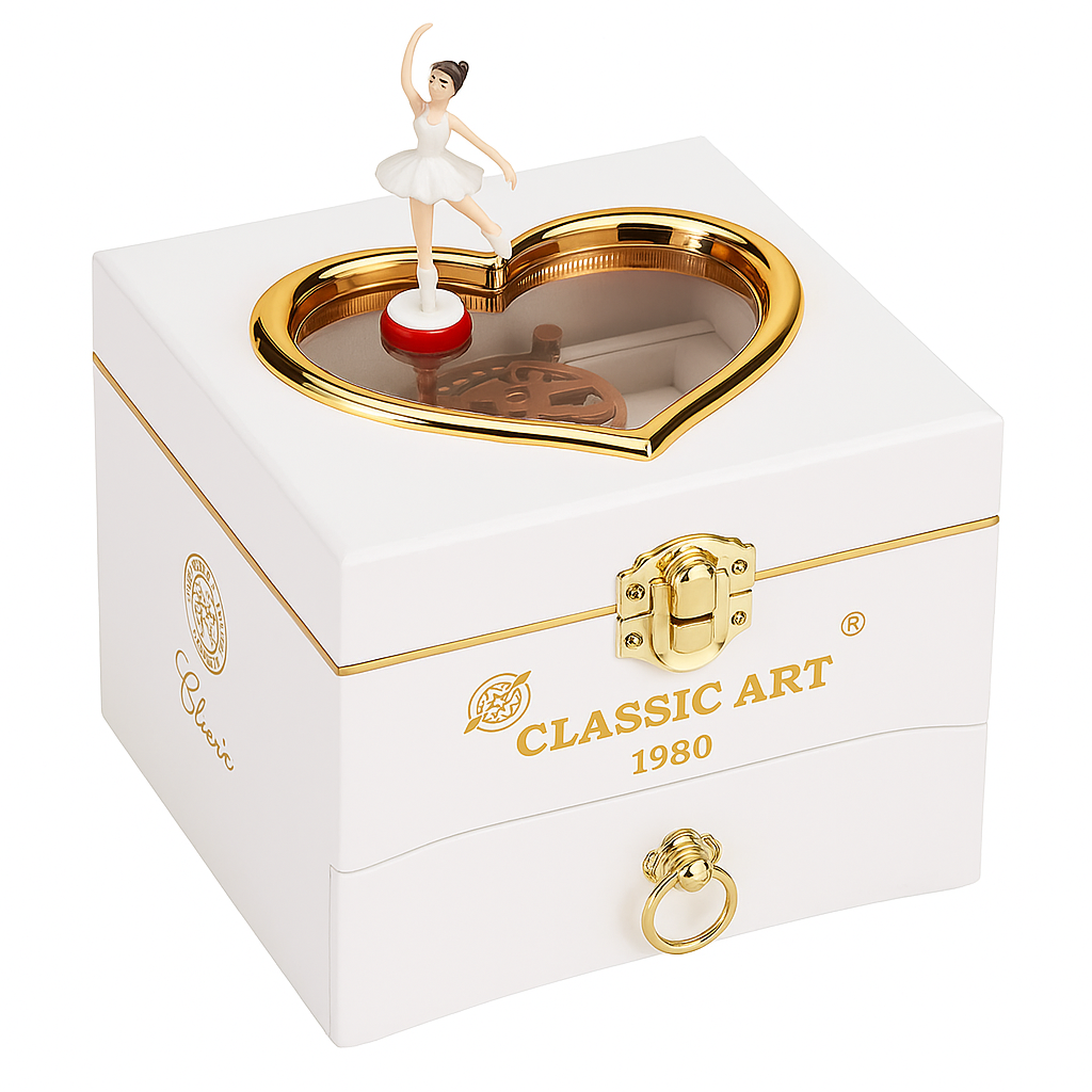 Boîte À Bijoux Musicale Blanche En Bois