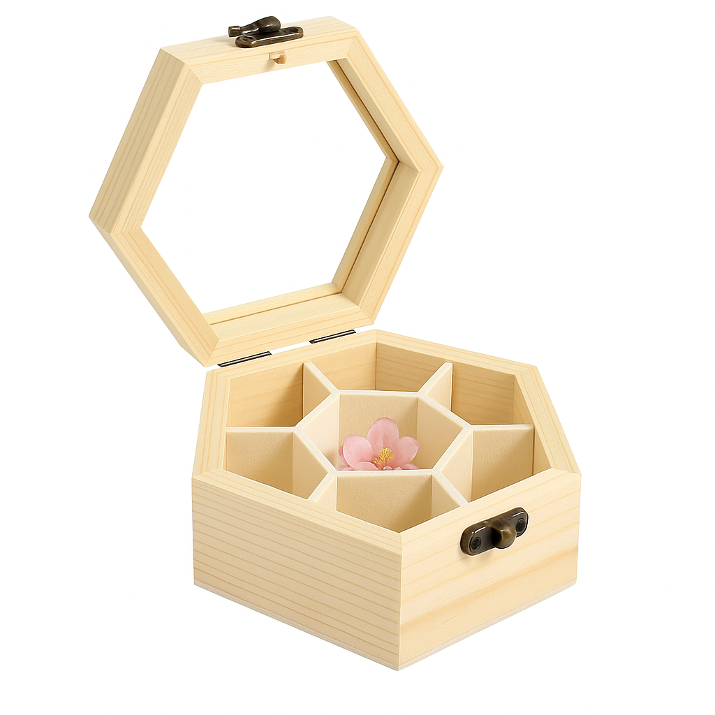 Boîte à Bijoux Hexagonale en Chêne - vue principale