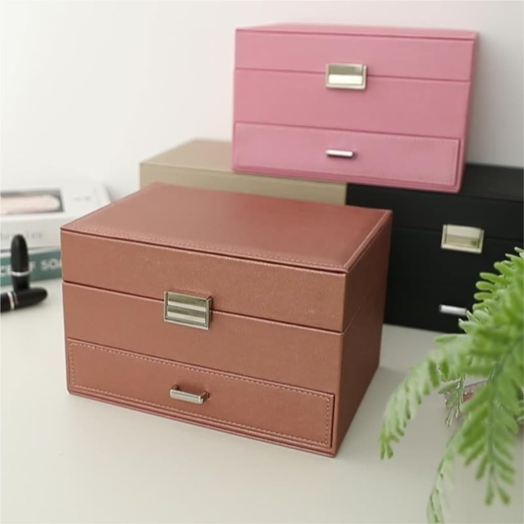 Boîte à Bijoux Multi-Rangements En Cuir Véritable - détail du couvercle