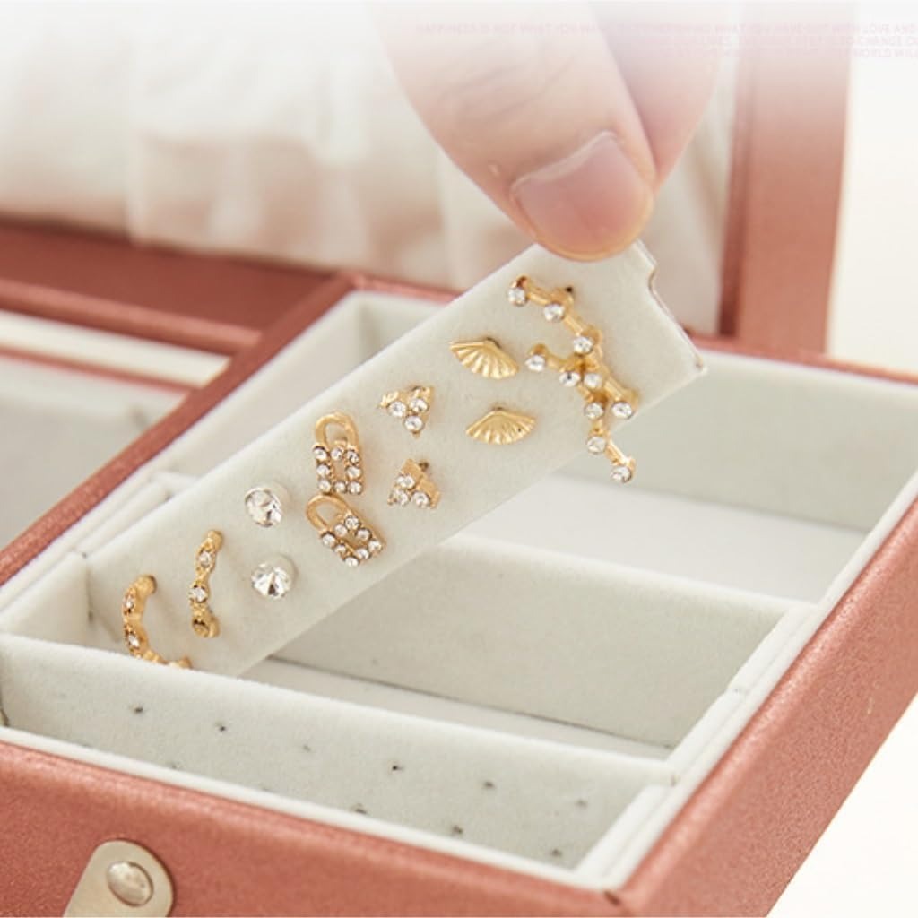 Boîte à Bijoux Multi-Rangements En Cuir Véritable - vue avec bijoux