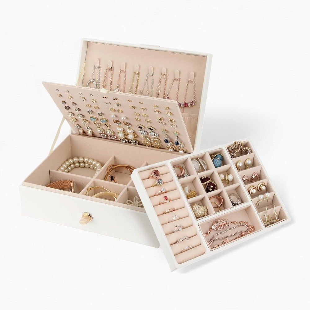 Boîte à Bijoux et Bagues De Voyage avec Compartiments pour Femme - vue du dessus ouverte