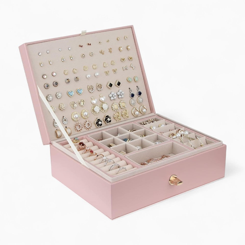 Boîte à Bijoux et Bagues De Voyage avec Compartiments pour Femme - vue ouverte complète
