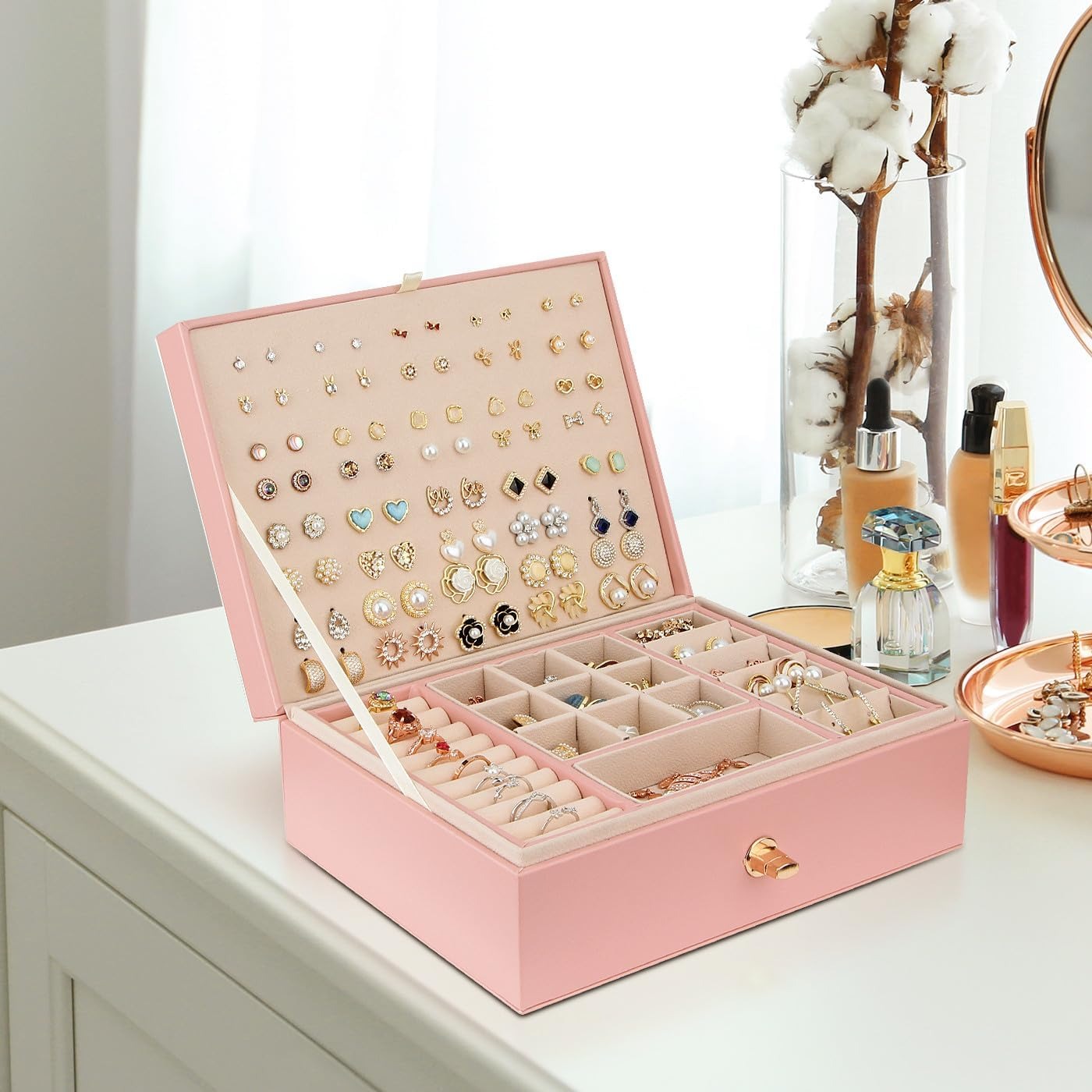 Boîte à Bijoux et Bagues De Voyage avec Compartiments pour Femme - compartiments détaillés
