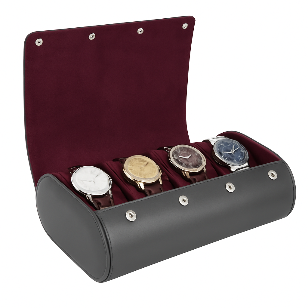 Boîte à Montres Portable En Cuir Marron Intérieur Velours - vue principale