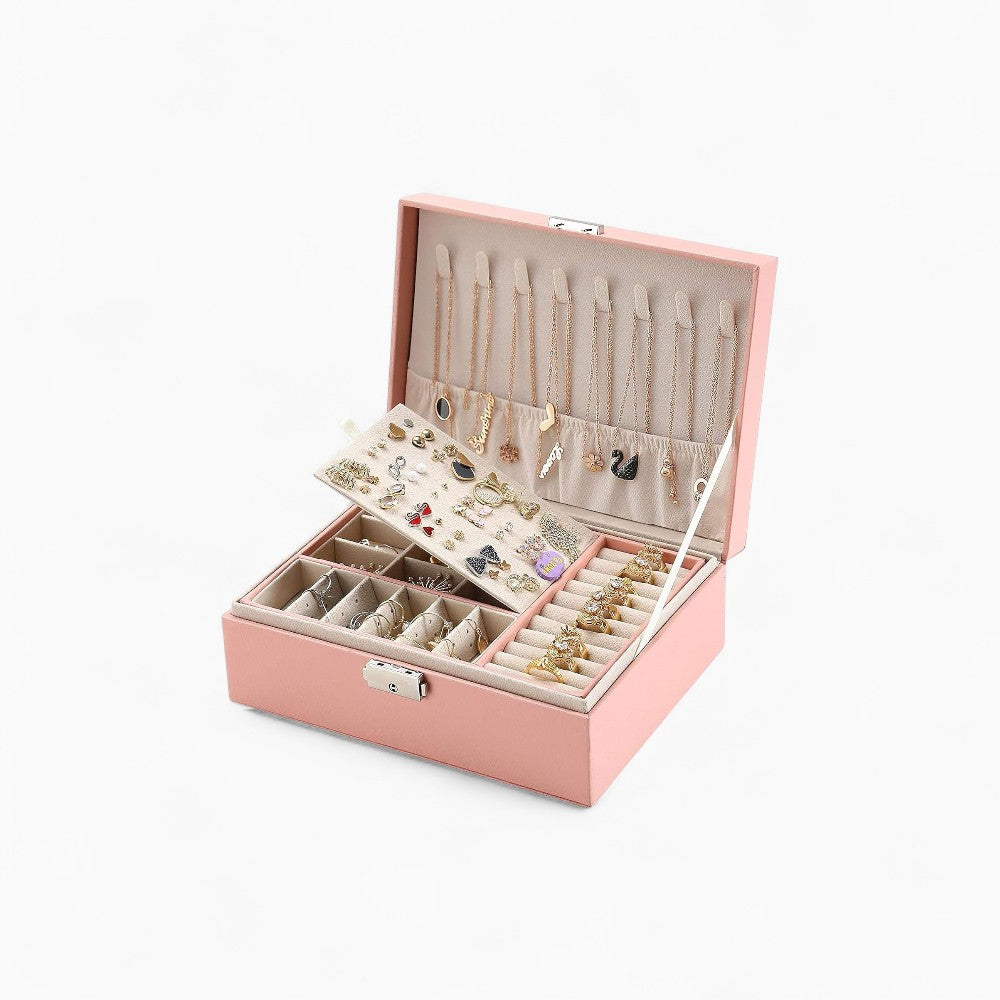 Boîte à Bijoux Cuir Or-Rose - vue de face