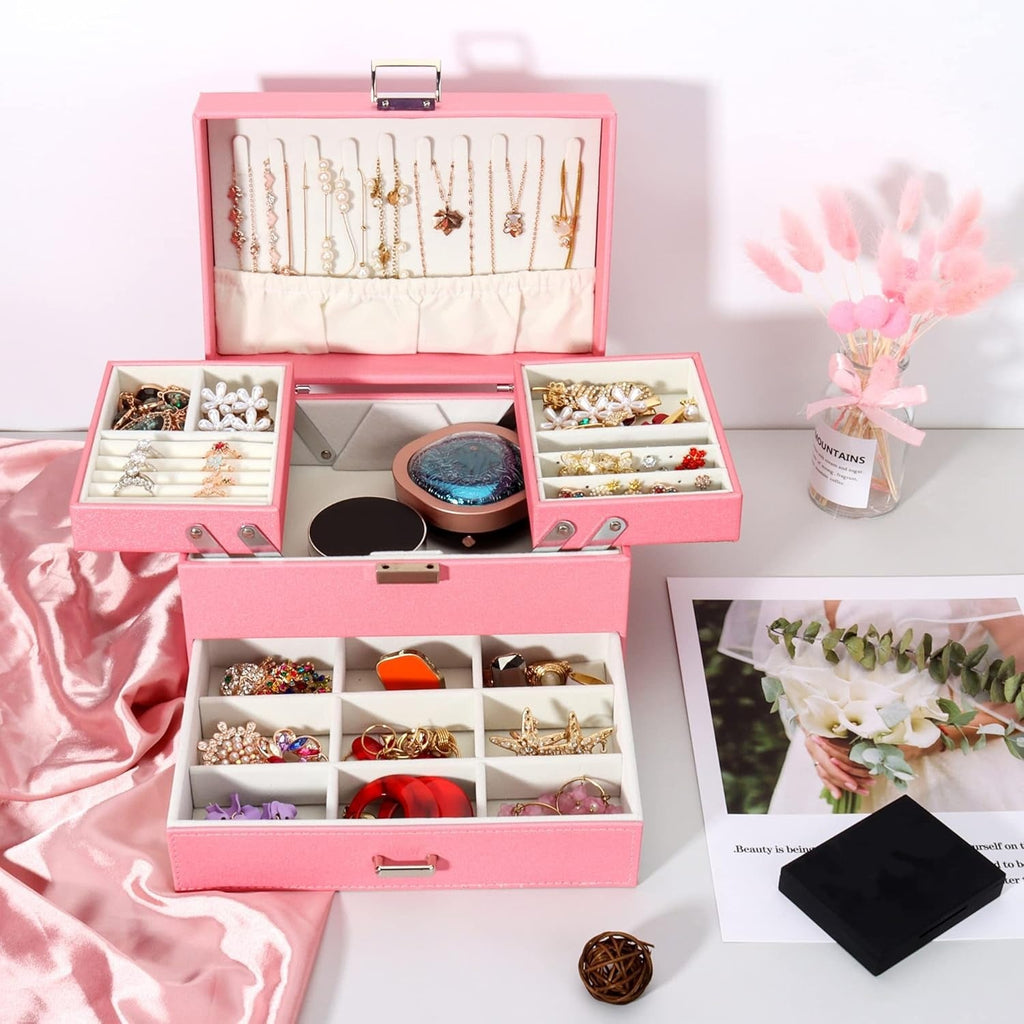 Boîte à Bijoux Multi-Rangements En Cuir Véritable - fond intérieur