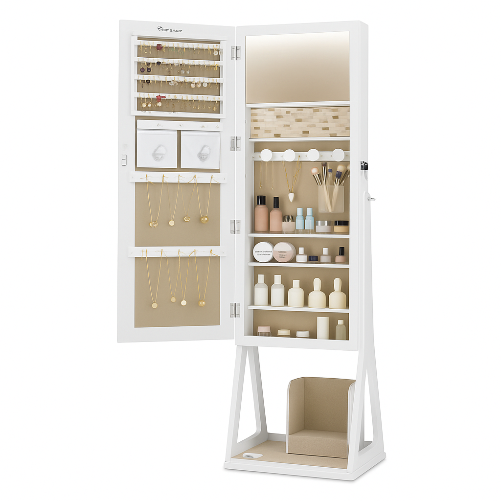 Full-Length Standing Jewelry Armoire with Mirror and LED Lighting