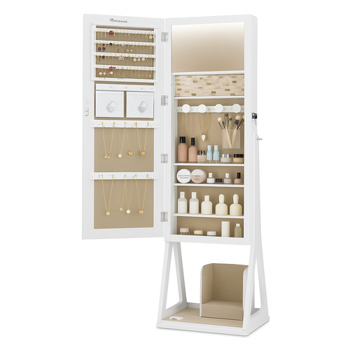 Armoire à Bijoux et Accessoires Sur Pied Avec Miroir Et Led - vue principale fermée