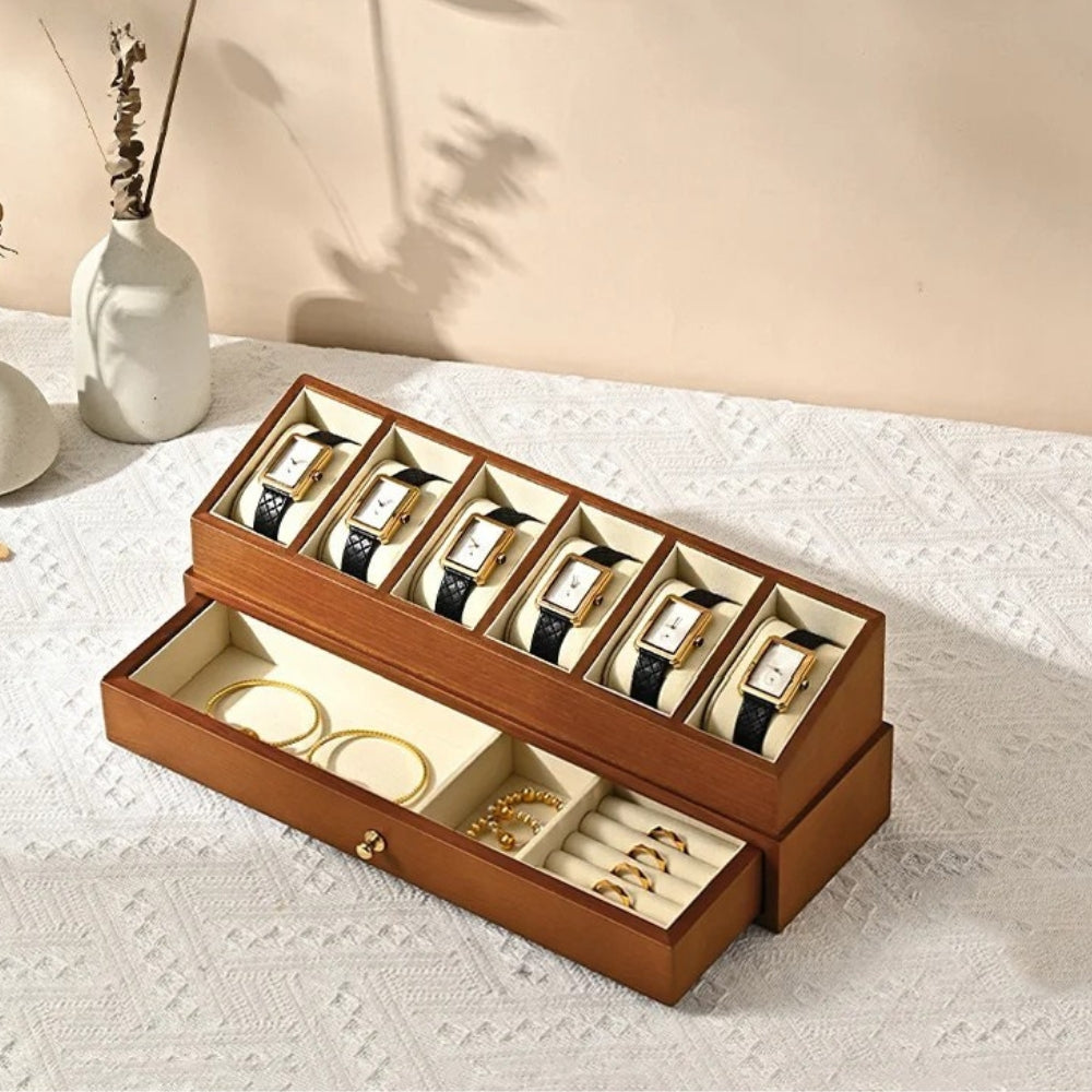Boîte à Bijoux Et Montres En Bois Naturel - vue de dessus