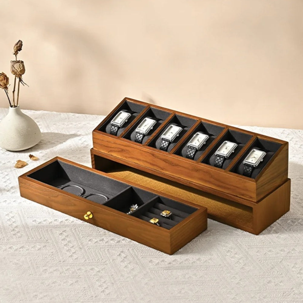 Boîte à Bijoux Et Montres En Bois Naturel - vue ouverte