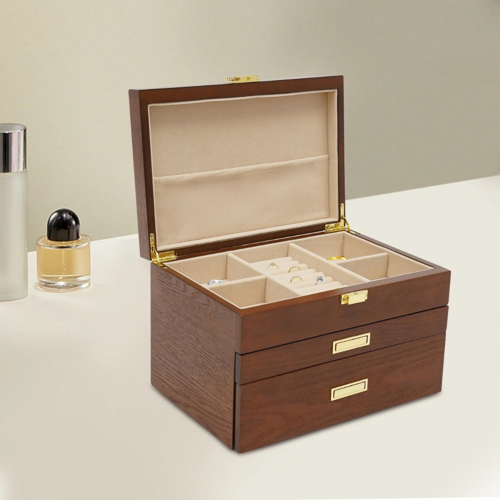 Boîte à Bijoux En Bois 3 Niveaux - intérieur et compartiments