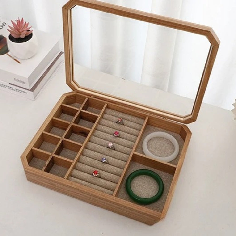 Boîte à Bijoux Bois Clair Vitré - vue latérale