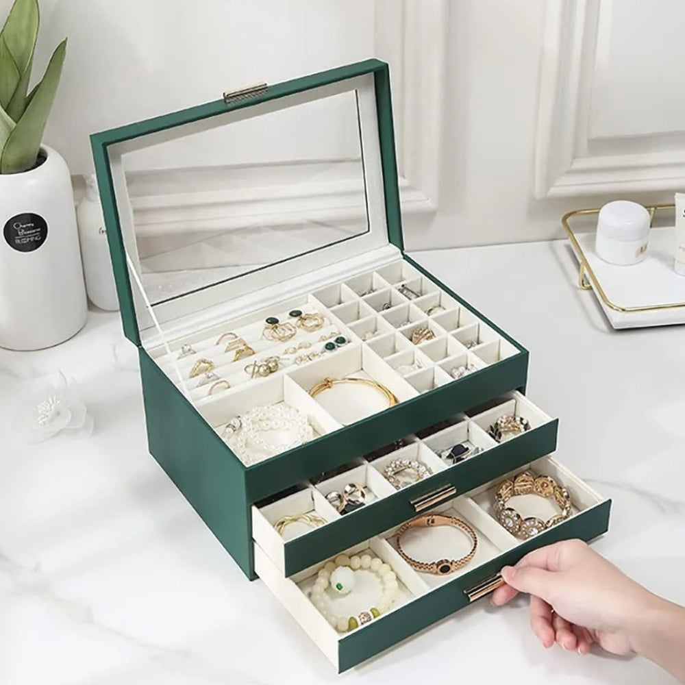 Boîte à Bijoux En Cuir Moderne - compartiments détaillés
