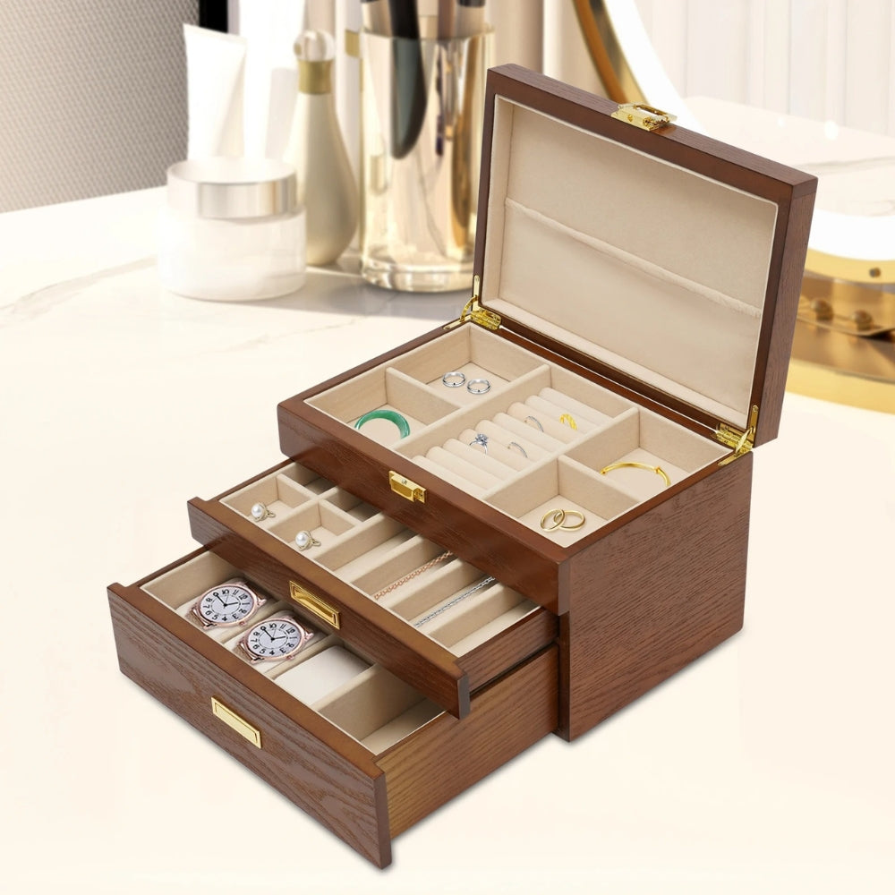 Boîte à Bijoux En Bois 3 Niveaux - vue ouverte