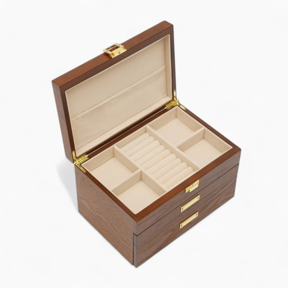 Boîte à Bijoux En Bois 3 Niveaux - tiroirs ouverts