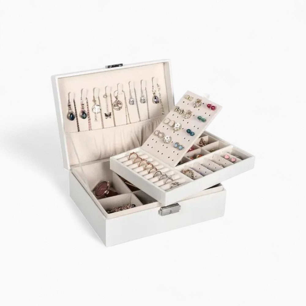 Boîte à Bijoux Cuir Blanc Intérieur Rose - vue de dessus