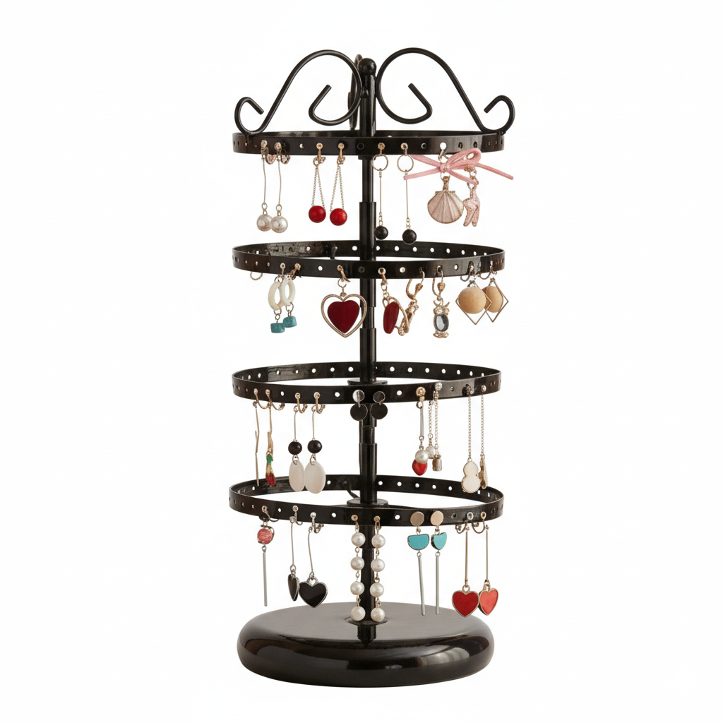 Support Rotatif Noir Boucles d’Oreilles 4 Niveaux En Métal - vue principale