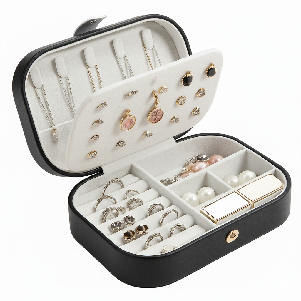 Boîte à Bijoux Rectangulaire En Cuir - vue avec bijoux