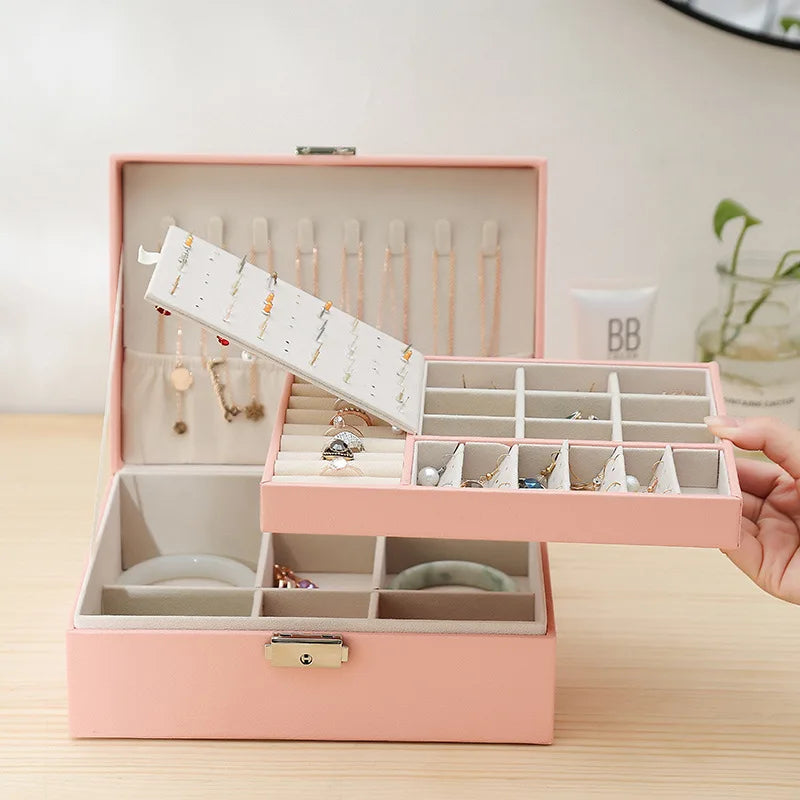 Boîte à Bijoux Cuir Or-Rose - intérieur et compartiments