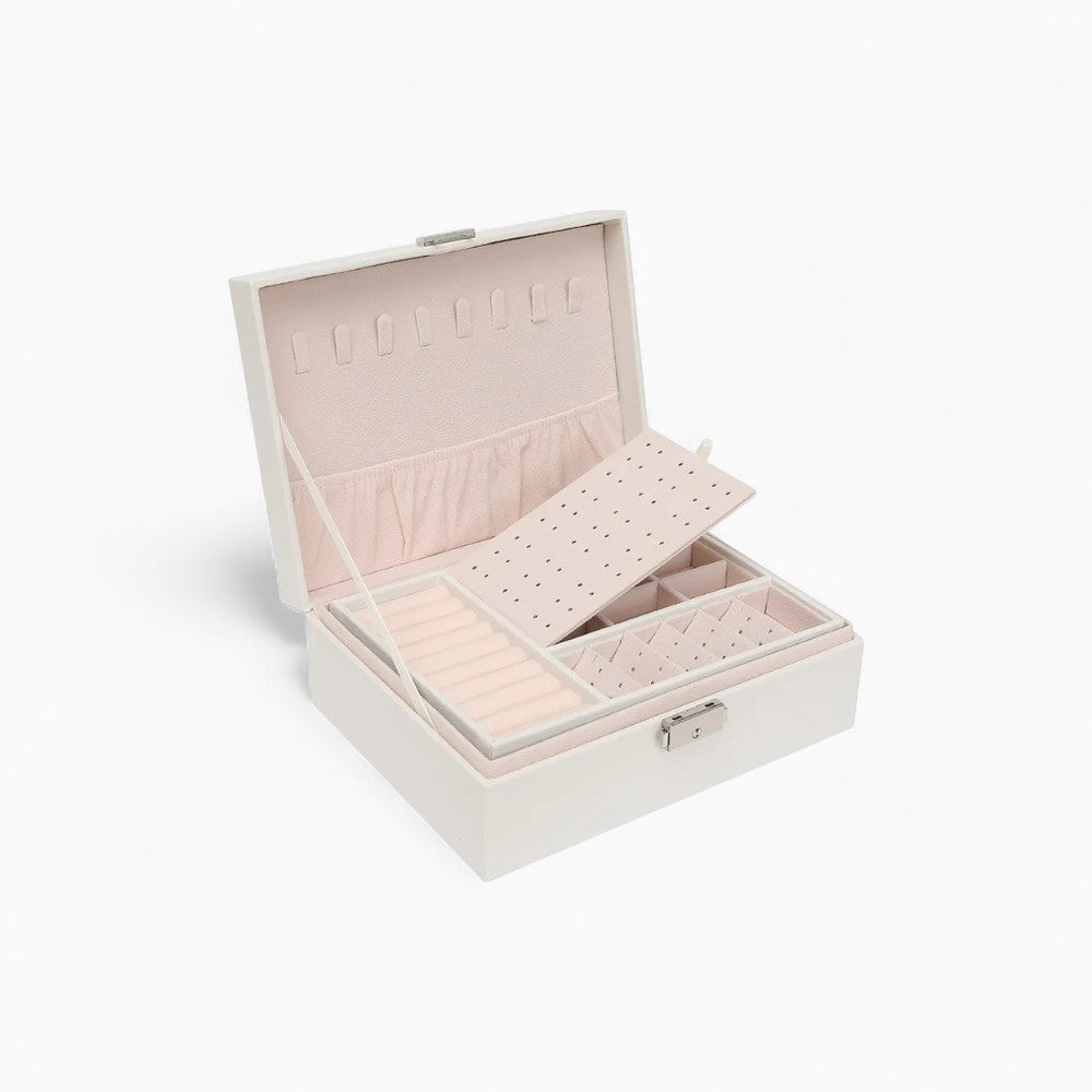 Boîte à Bijoux Cuir Blanc Intérieur Rose - détail du couvercle