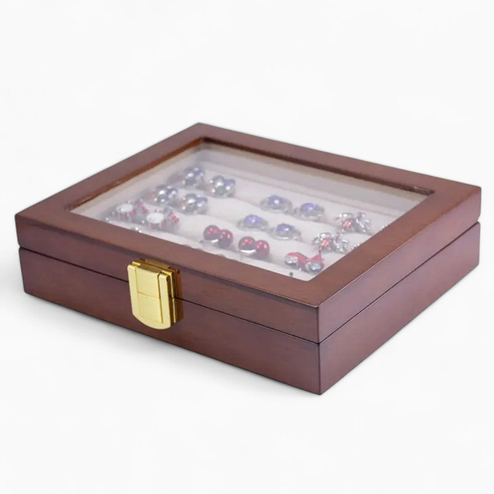 Boîte à Bijoux Bois Foncé Avec Verre - tiroirs ouverts