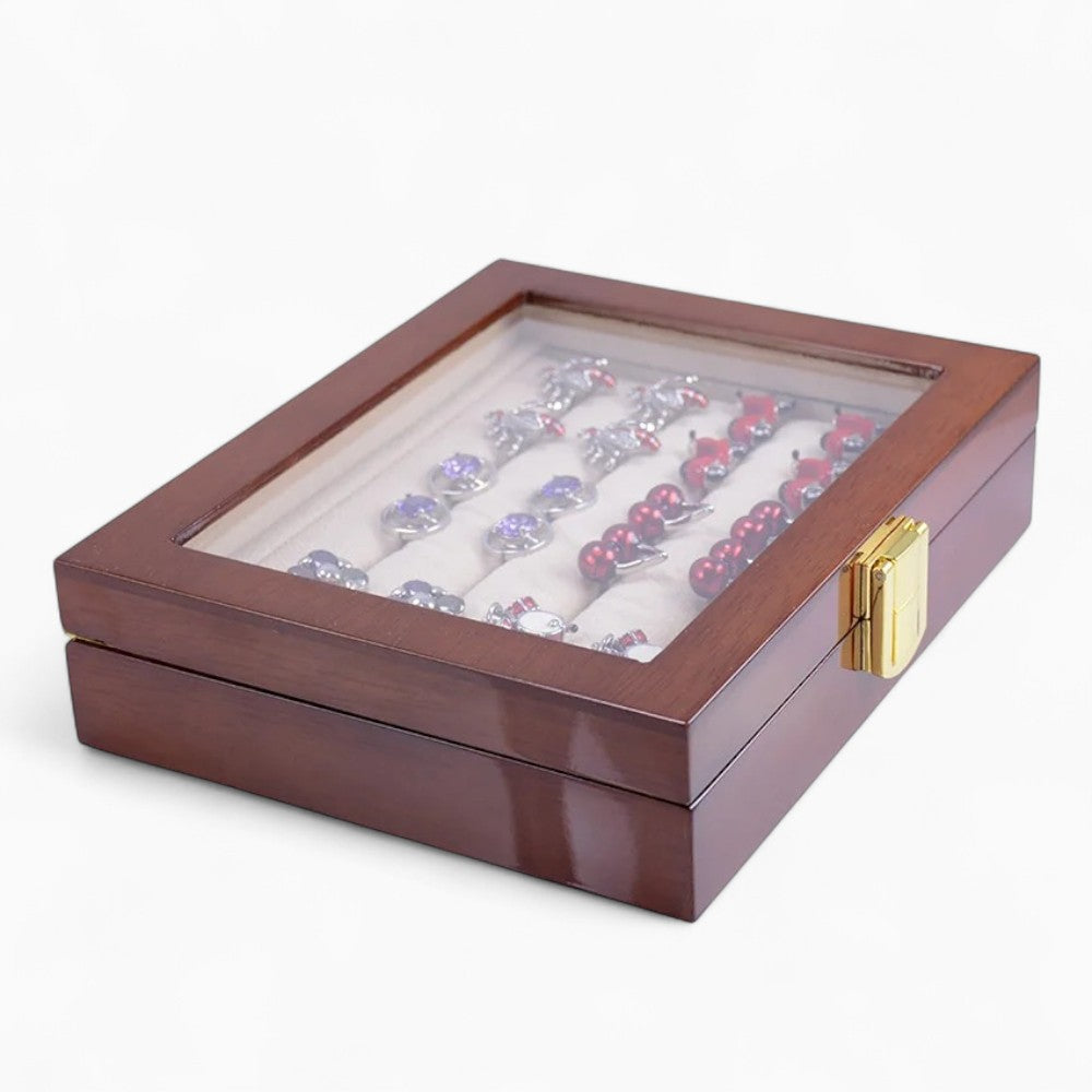 Boîte à Bijoux Bois Foncé Avec Verre - vue de face