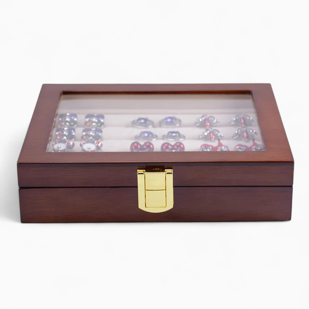 Boîte à Bijoux Bois Foncé Avec Verre - vue de dessus