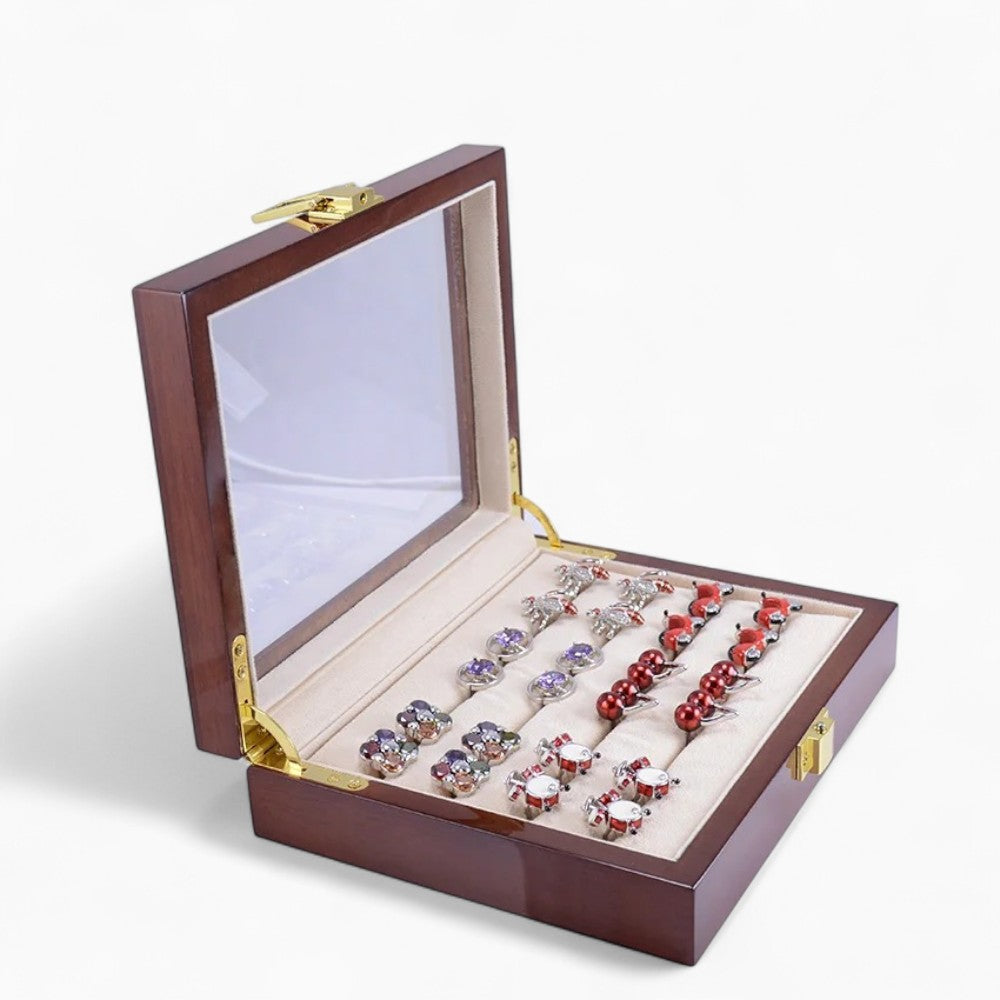 Boîte à Bijoux Bois Foncé Avec Verre - détail du couvercle