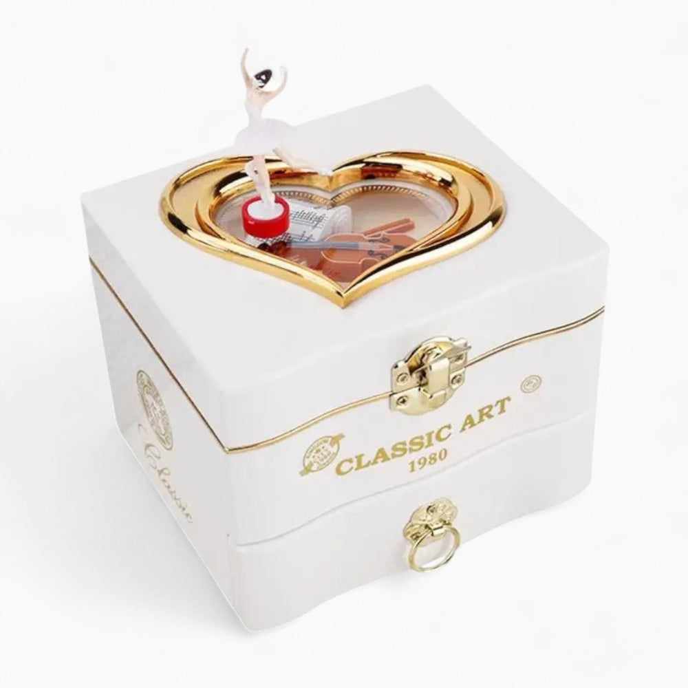 Boîte à Bijoux Musicale Blanche En Bois - tiroirs ouverts
