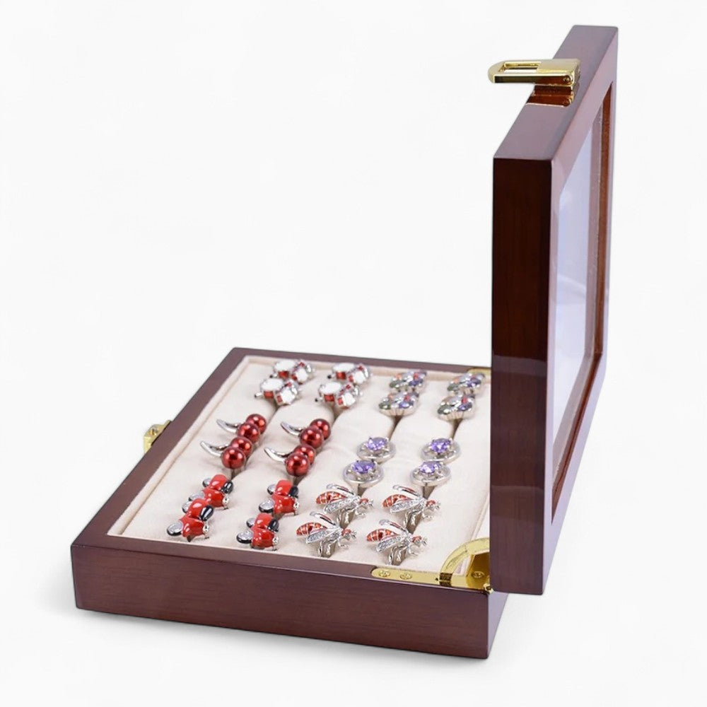 Boîte à Bijoux Bois Foncé Avec Verre - vue latérale