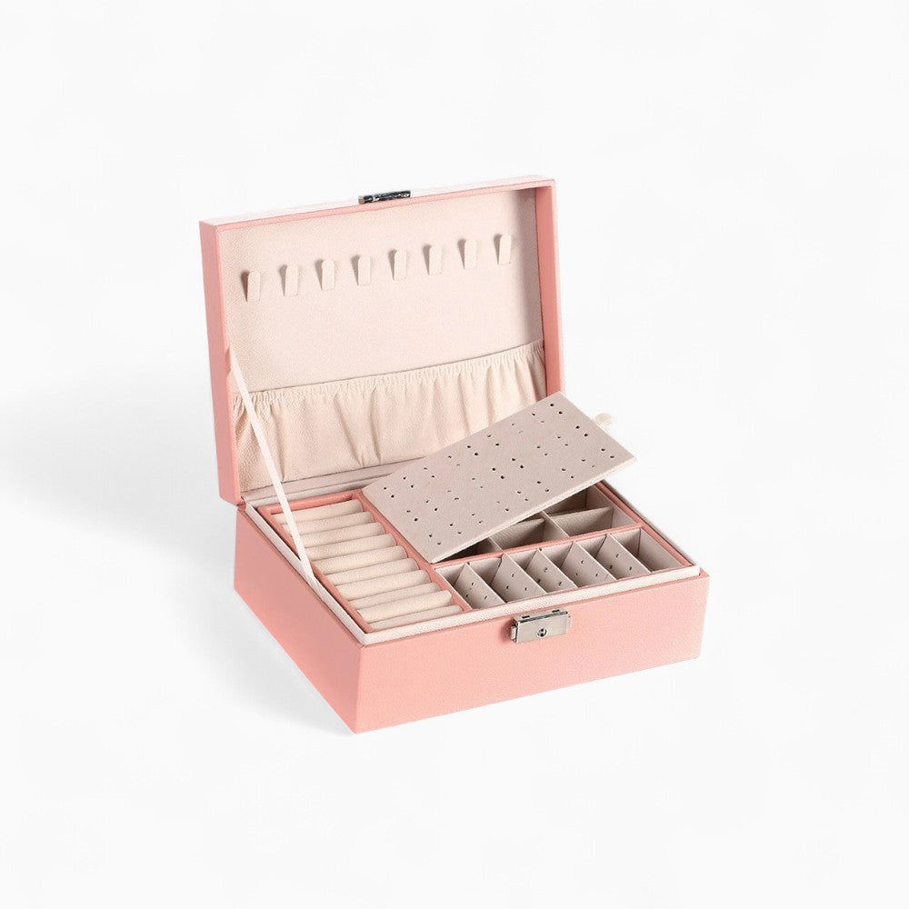 Boîte à Bijoux Cuir Or-Rose - tiroirs ouverts