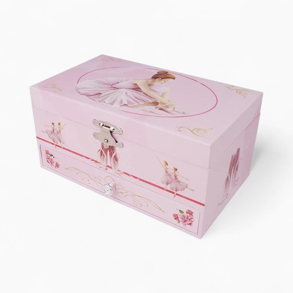 Boîte à Bijoux Rose Musique Danseuse Avec Tiroir - vue de dessus