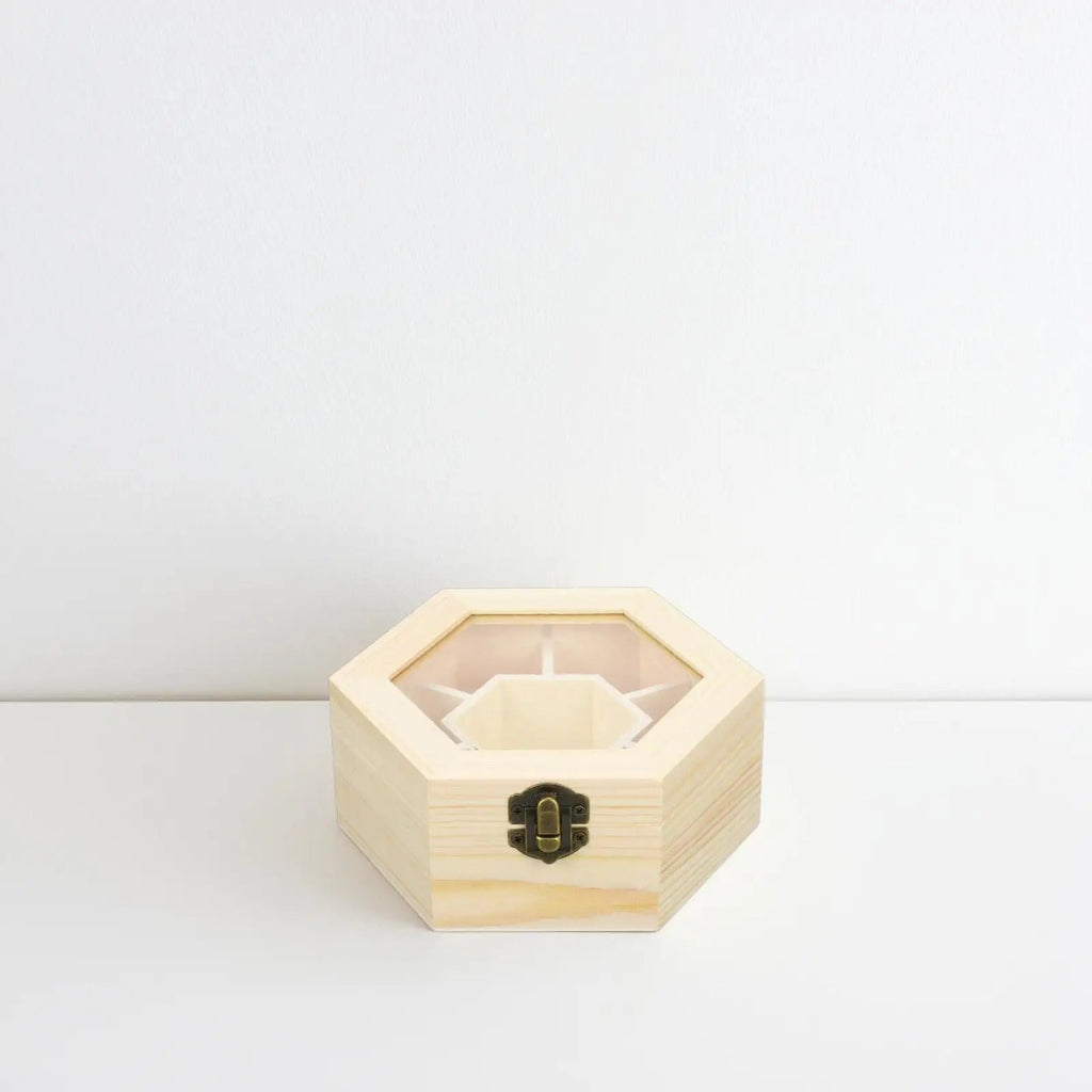 Boîte à Bijoux Hexagonale en Chêne - vue de dessus