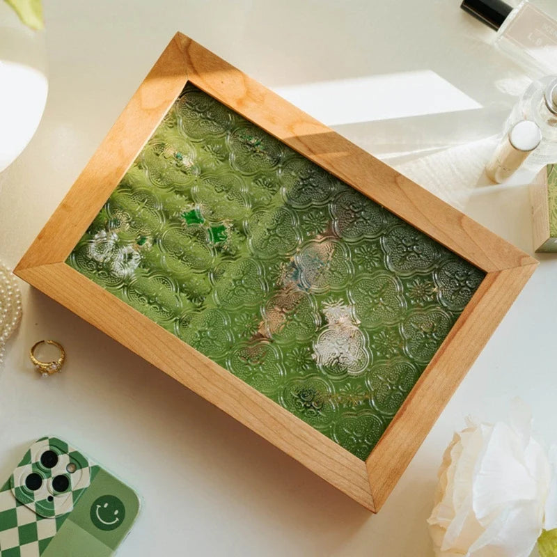Boîte à Bijoux Bois Vintage Intérieur Vert - intérieur et compartiments