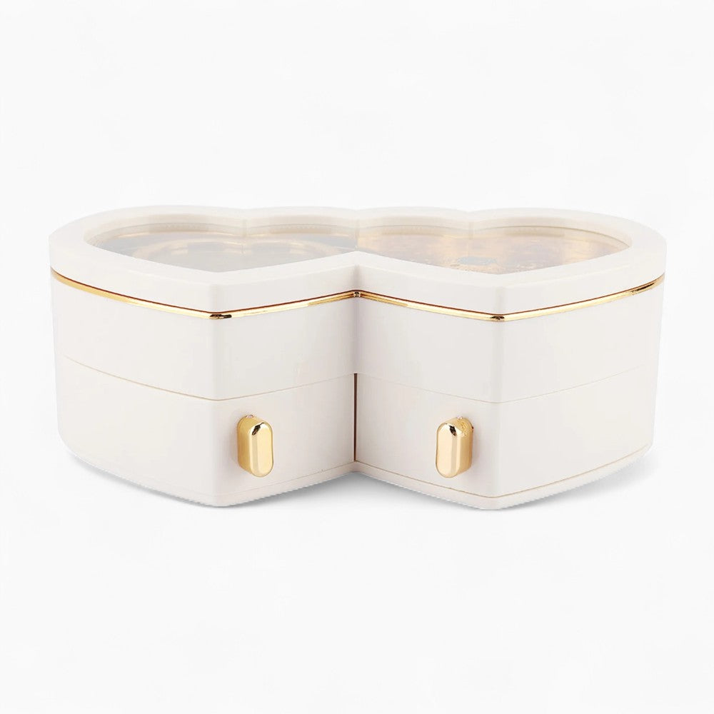 Boîte à Bijoux Coeur Musical En Bois Blanc - vue avec bijoux