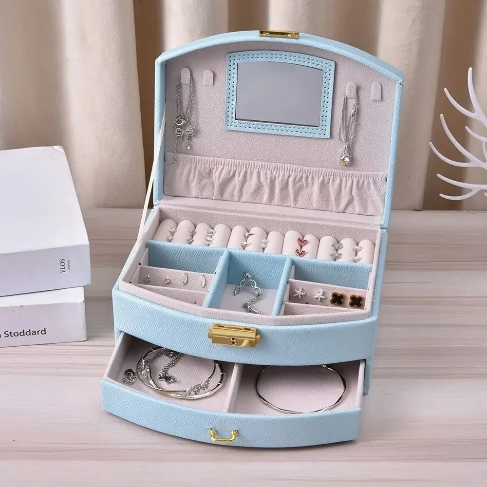 Travel Jewelry Box with Mirror and Compartments