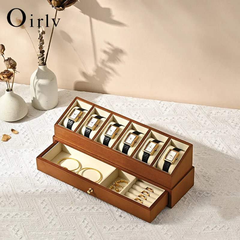 Boîte à Bijoux Et Montres En Bois Naturel - vue avec bijoux