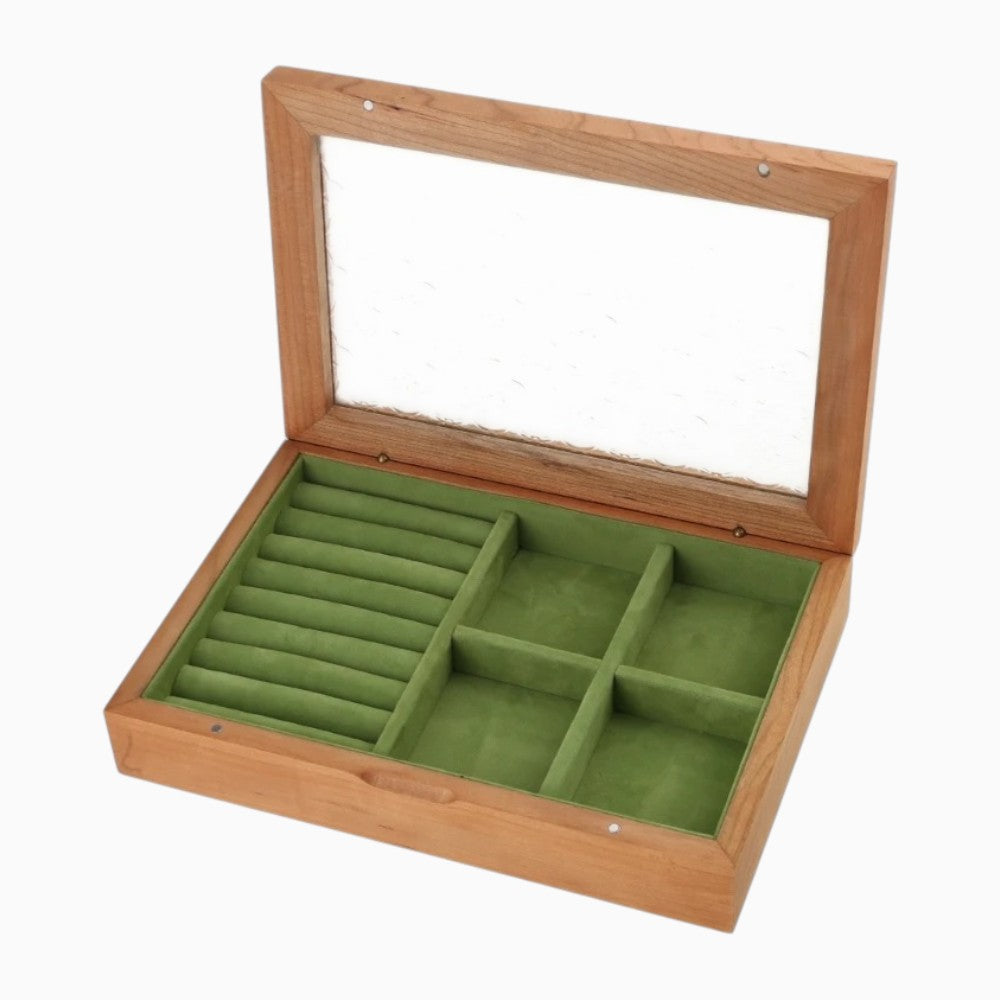 Boîte à Bijoux Bois Vintage Intérieur Vert - vue de dessus