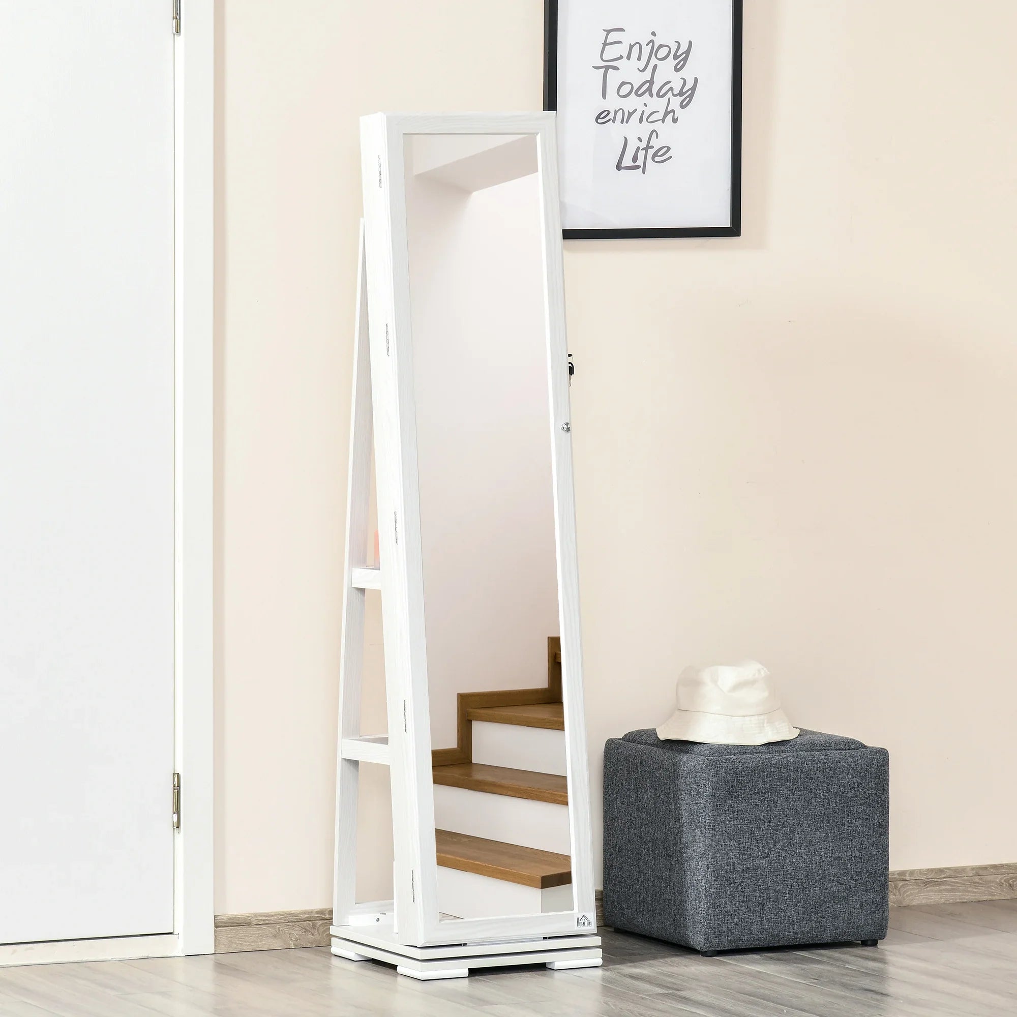 Armoire à Bijoux Blanche avec Miroir - porte ouverte