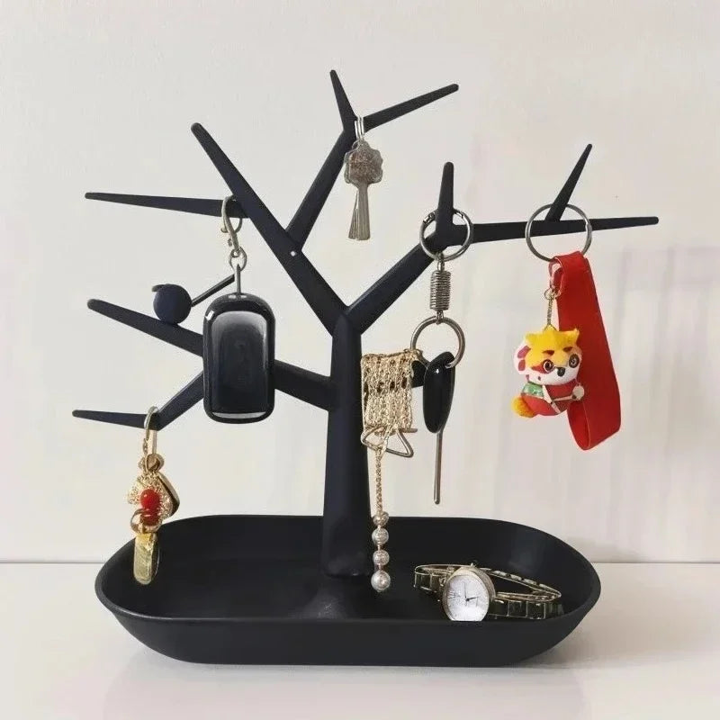 Arbre à Bijoux Moderne Noir - en situation avec bijoux