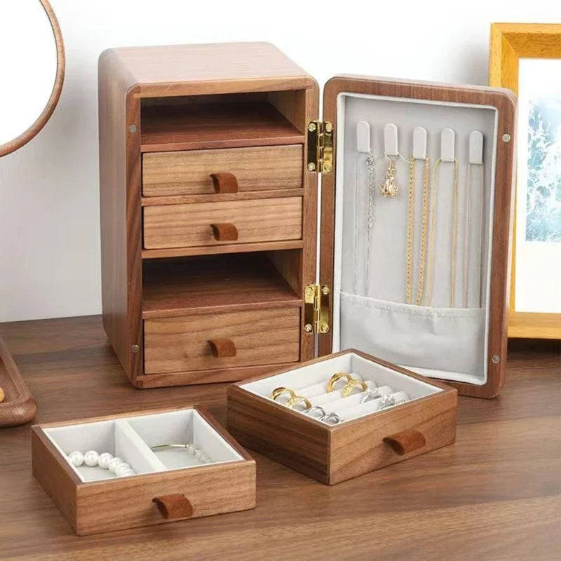 Haute Boîte à Bijoux Bois 5 Tiroirs - intérieur et compartiments