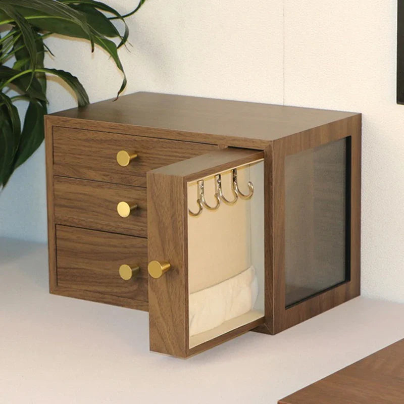 Natural Wood Designer Jewelry Box with Glass Window