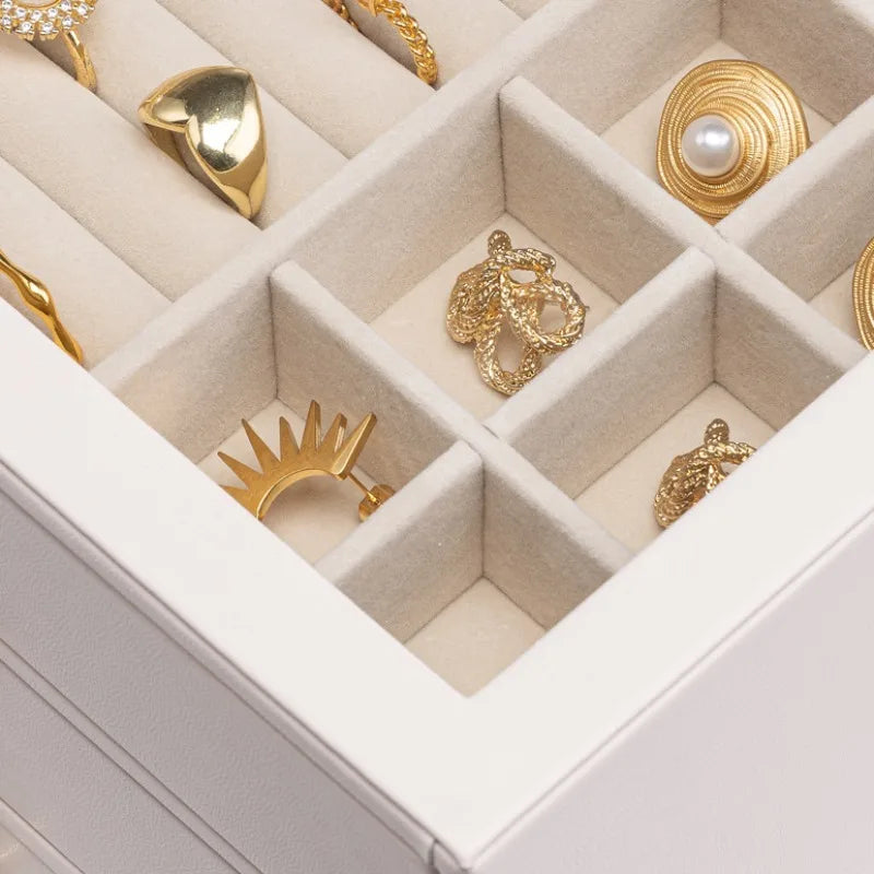 Boîte à Bijoux En Cuir Rose et Tiroirs - vue de face